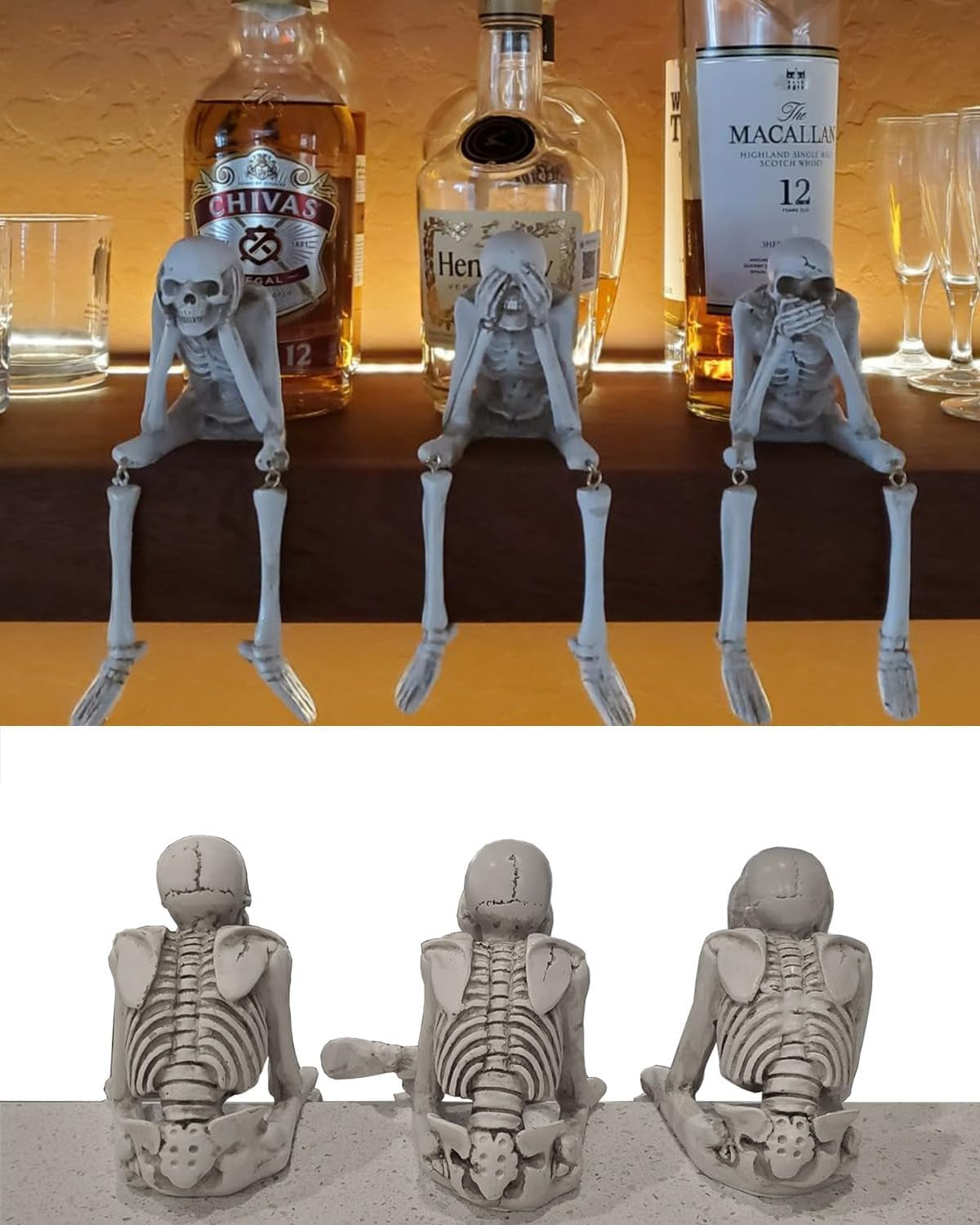 Spooky Silent Bobblehead Trio: The No Evil Skeleton Squad for Your Haunted Humor!