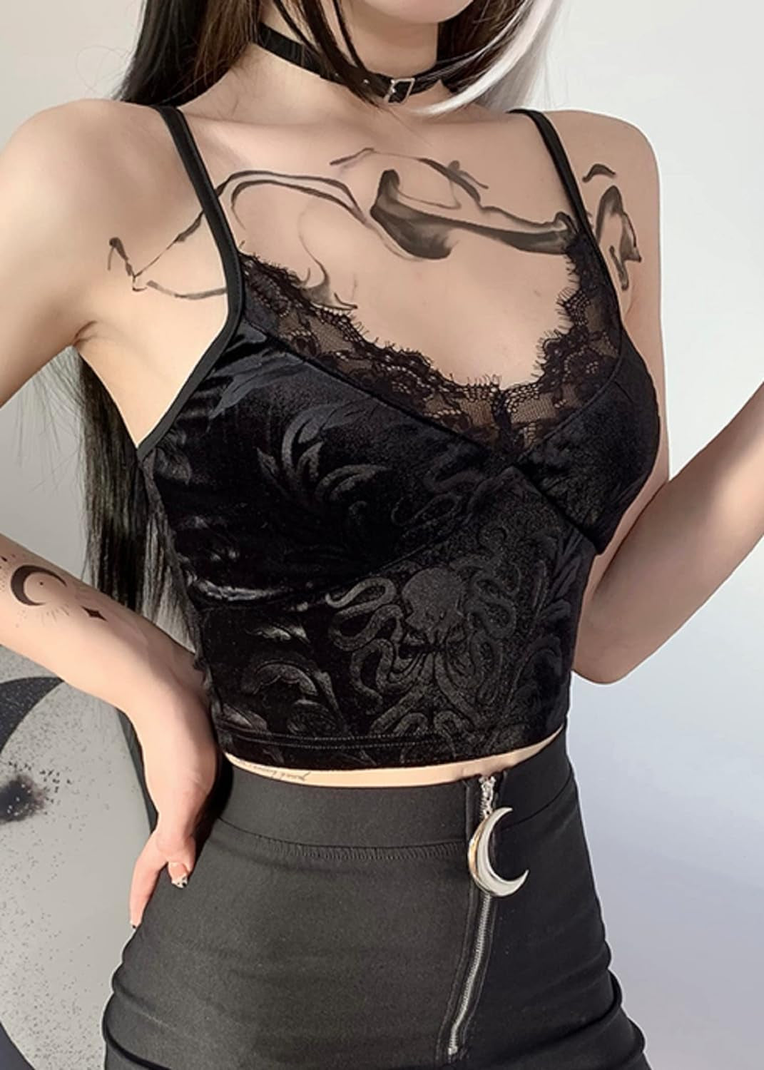 Gothic Velvet Crop Top for When You Want to Look Like a Edgy Bat in a Rock Band!