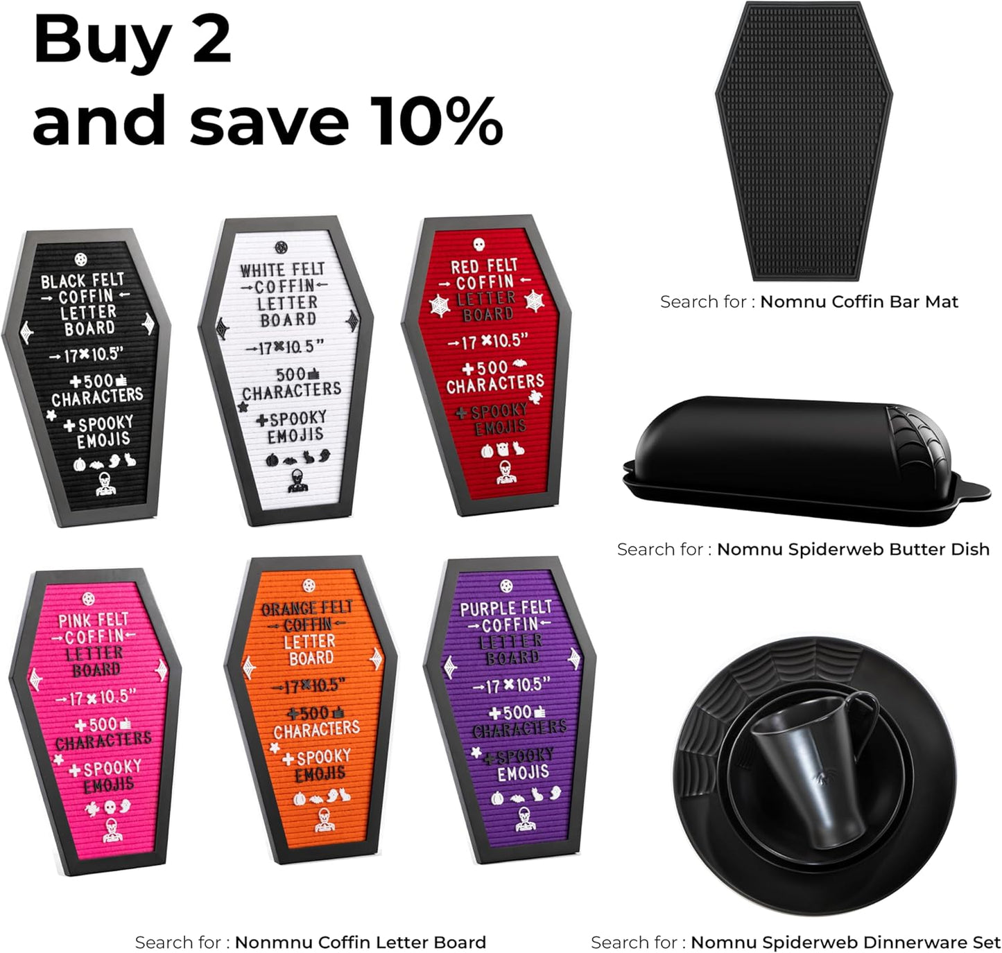 Gothic Coffin Letter Board with 3D Bat Stickers - 650 Characters & Spooky Emojis - Perfect for Halloween Decor, Weddings, Birthdays & Unique Gifts - 17x10.5 Inches