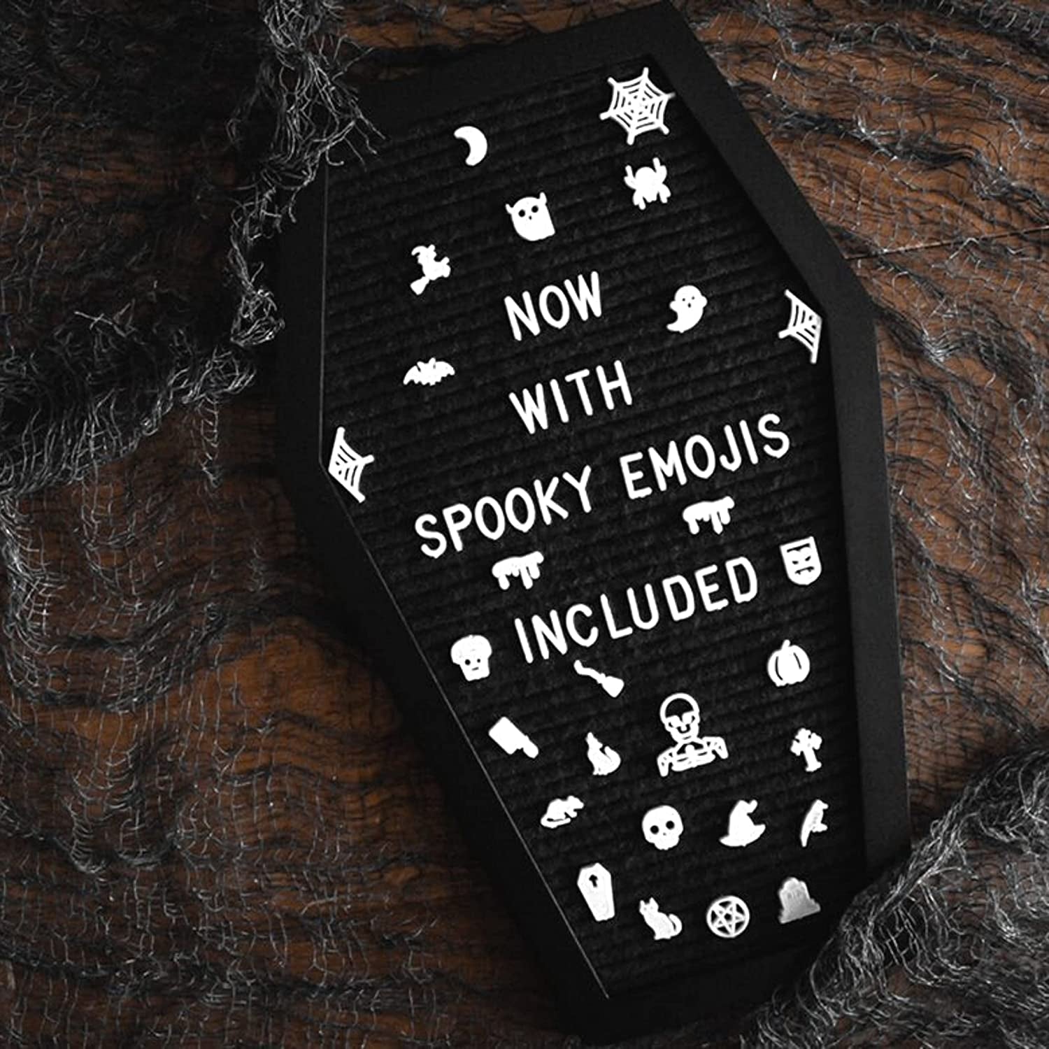 Gothic Coffin Letter Board with 3D Bat Stickers - 650 Characters & Spooky Emojis - Perfect for Halloween Decor, Weddings, Birthdays & Unique Gifts - 17x10.5 Inches