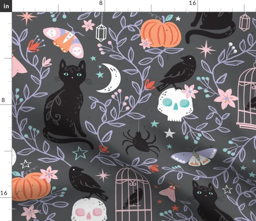 Spooktacularly Adorable Cotton for Crafty Grave Diggers - Where Skulls and Ravens Throw a Floral Fiesta!