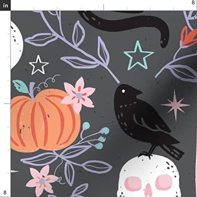 Spooktacularly Adorable Cotton for Crafty Grave Diggers - Where Skulls and Ravens Throw a Floral Fiesta!