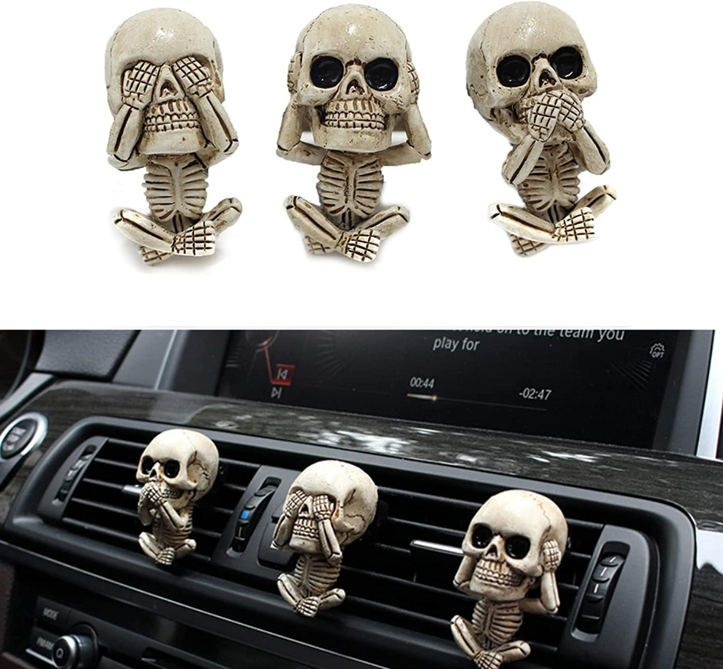 Skull Car Air Freshener Clips - 3 Pack Decorative Vent Accessories for Aromatherapy & Unique Gifts for Men/Women - Perfect for Thanksgiving & Christmas!