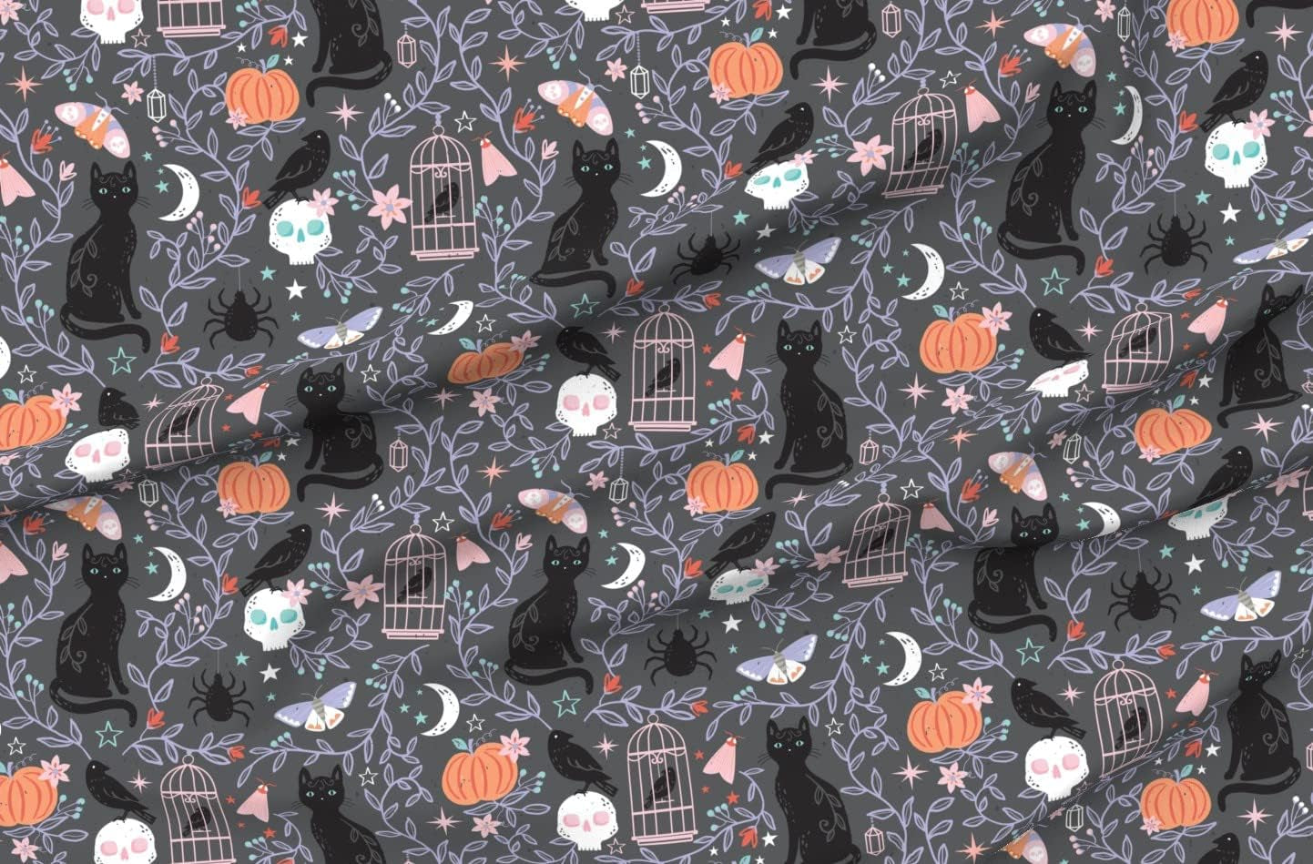 Spooktacularly Adorable Cotton for Crafty Grave Diggers - Where Skulls and Ravens Throw a Floral Fiesta!