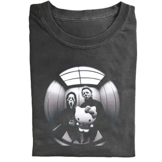 Spooky Lift Laughs: The Ghostly Elevator Ride with a Killer Doll Comedy Tee for Ghouls and Gals!
