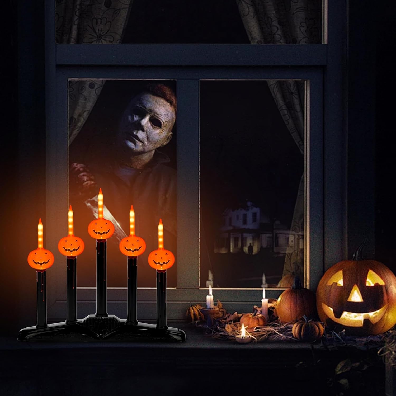 Bone-A-Fide Candle Party: The Eerie Electric Candelabra with 5 Flickering LED Nightlights!