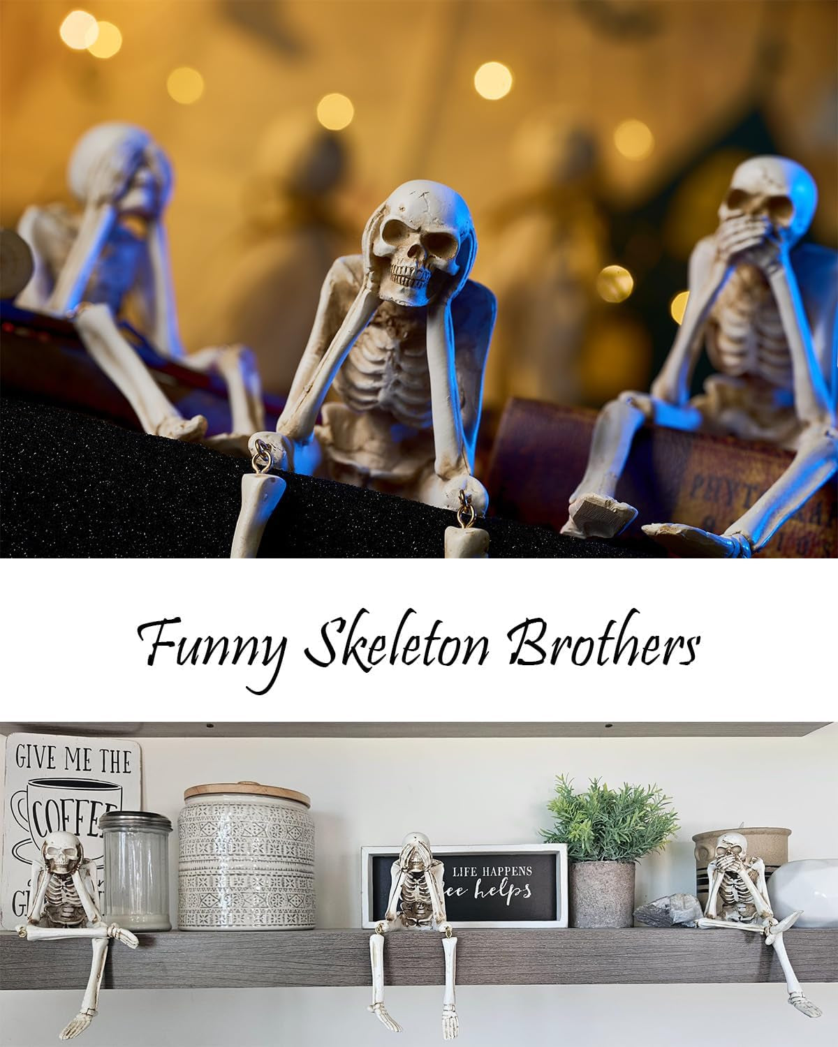 Spooky Silent Bobblehead Trio: The No Evil Skeleton Squad for Your Haunted Humor!