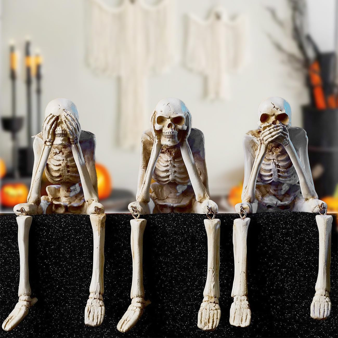 Spooky Silent Bobblehead Trio: The No Evil Skeleton Squad for Your Haunted Humor!